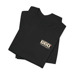 Sixty Feet of Non-Negotiable. — Drag Racing Tee — folded black tee