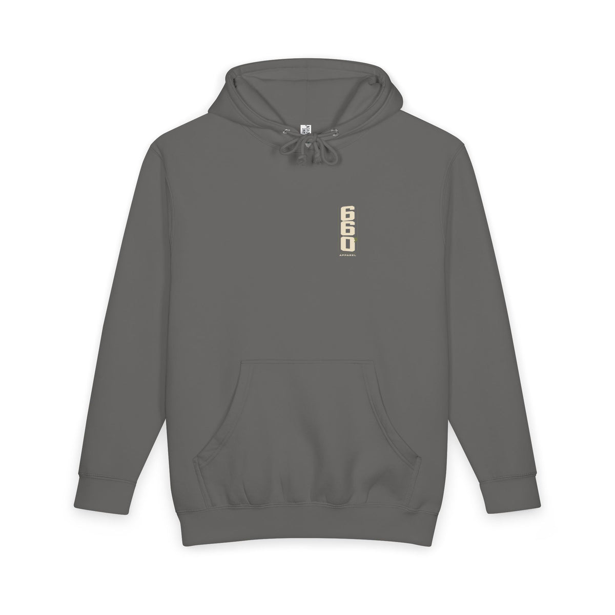 storm front of Lane Seven heavyweight hoodie — official 660′ Apparel left-chest mark