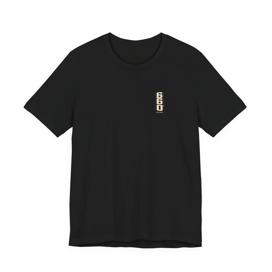 Fuel by the Gallon. Patience by the Drop. — Racing Tee — front left-chest official 660′ logo