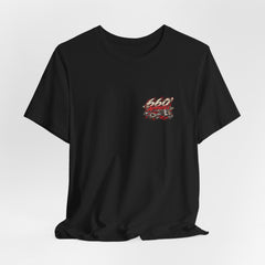 Hanging black Bella+Canvas 3001 provider mockup showing the 660′ Apparel front logo
