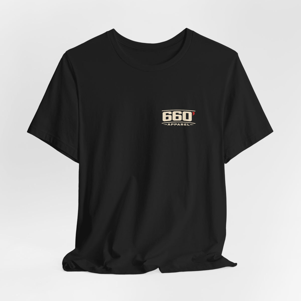 Hanging black A Thousandth Is a Lifetime tee with official chest logo