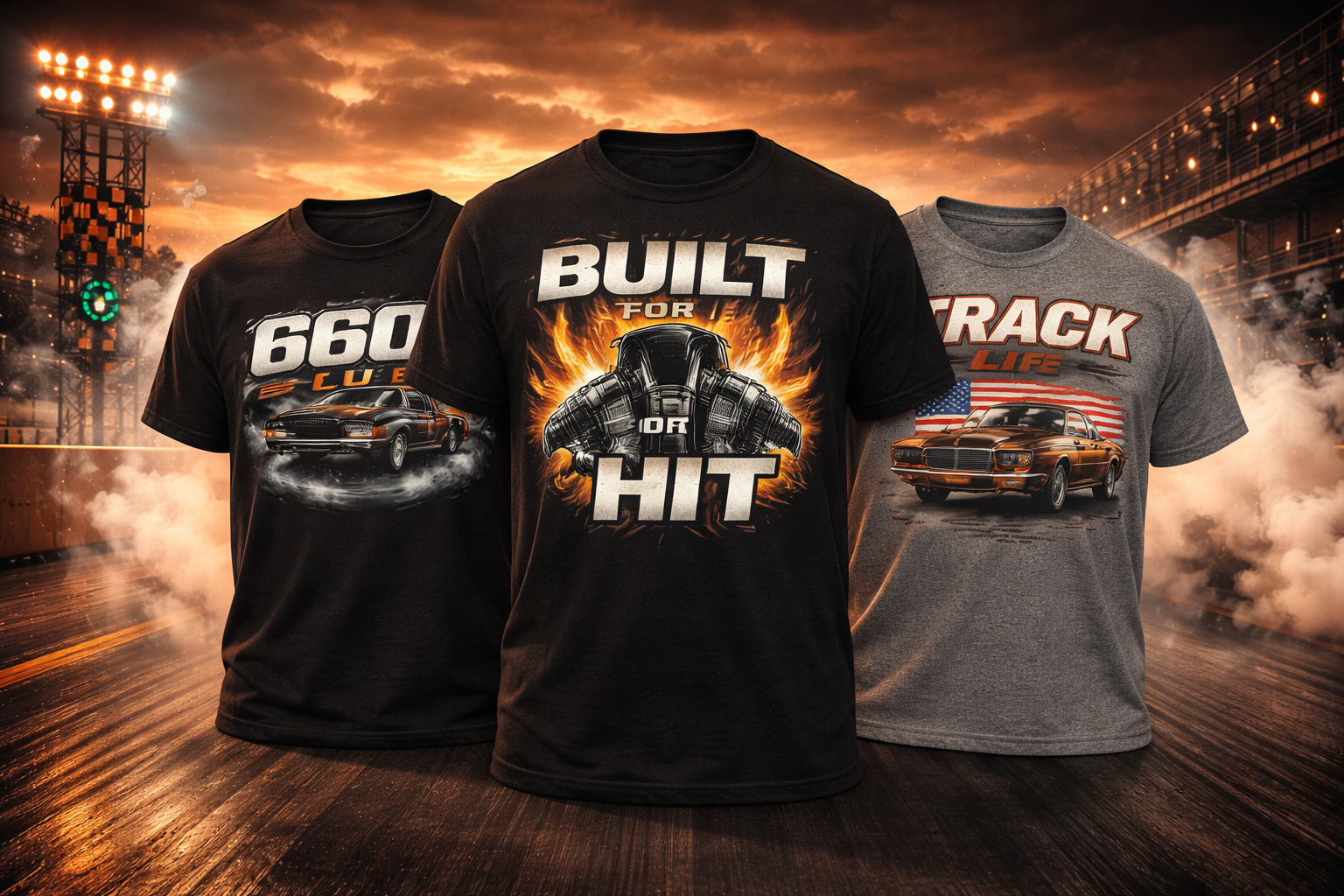 660 Apparel drag racing t-shirts featuring 1/8 mile racing graphics and burnout themed designs at the drag strip