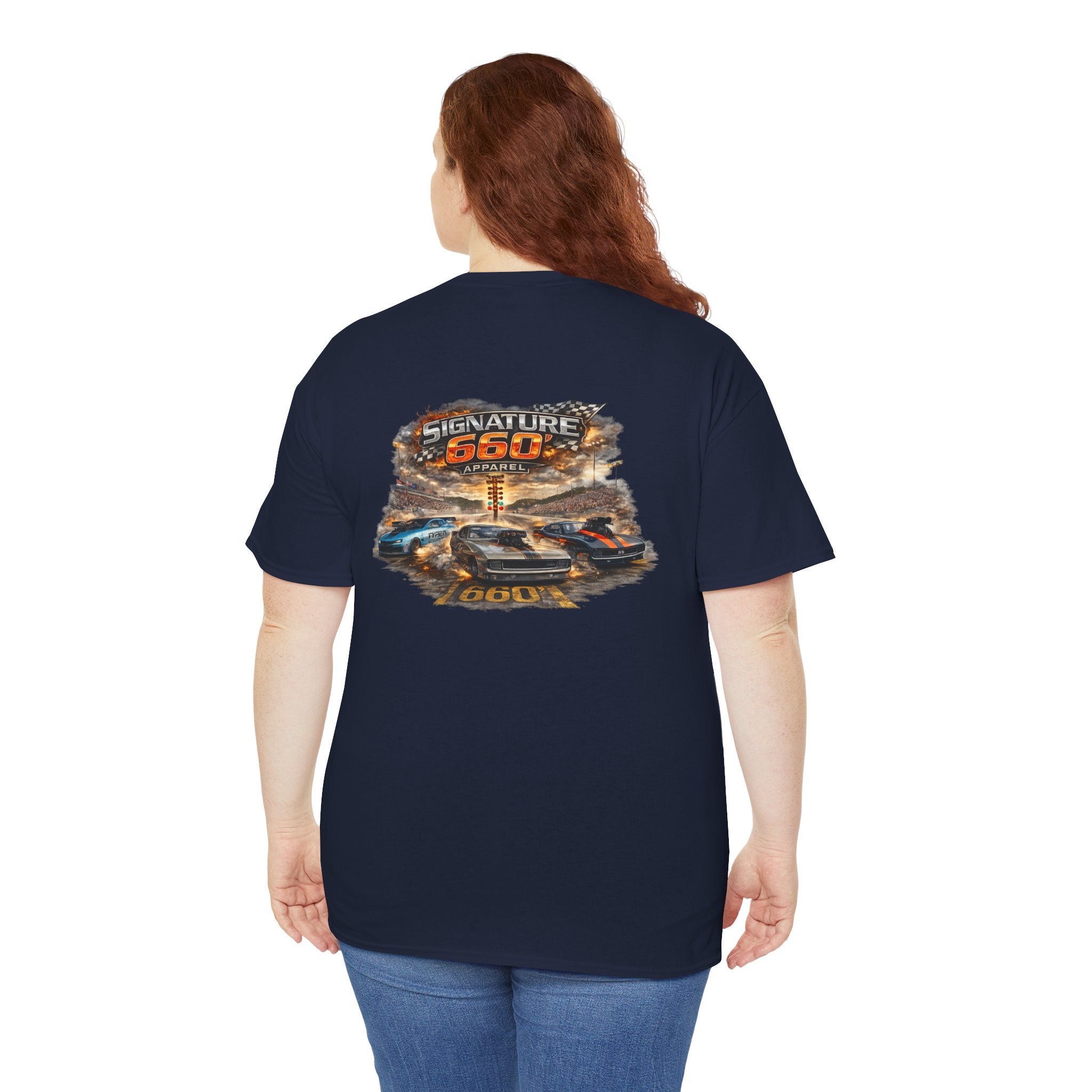 660 Apparel Signature Series drag racing t-shirt with 1/8 mile race cars and starting tree graphic
