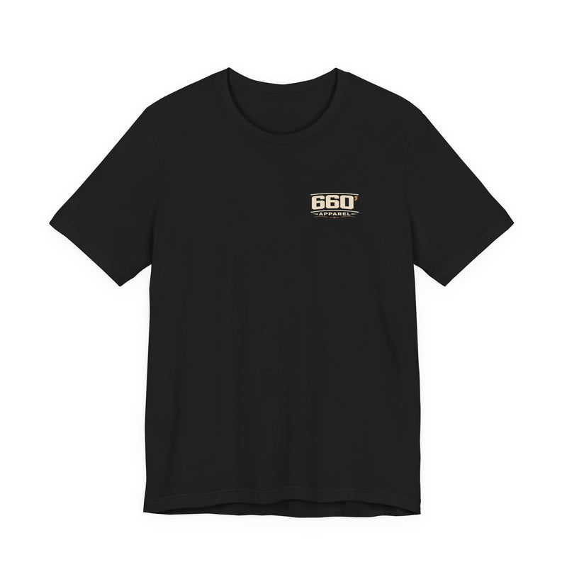 Dinner Is After the Oil-Down. — Trackside Tee — front left-chest official 660′ logo