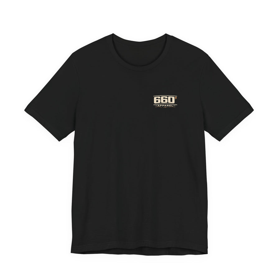 Dinner Is After the Oil-Down. — Trackside Tee — front left-chest official 660′ logo