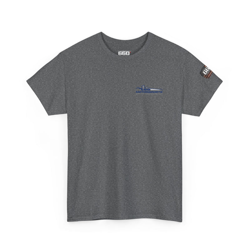 Front view of Fuel Factory drag racing t-shirt in gray with motorsports performance graphic