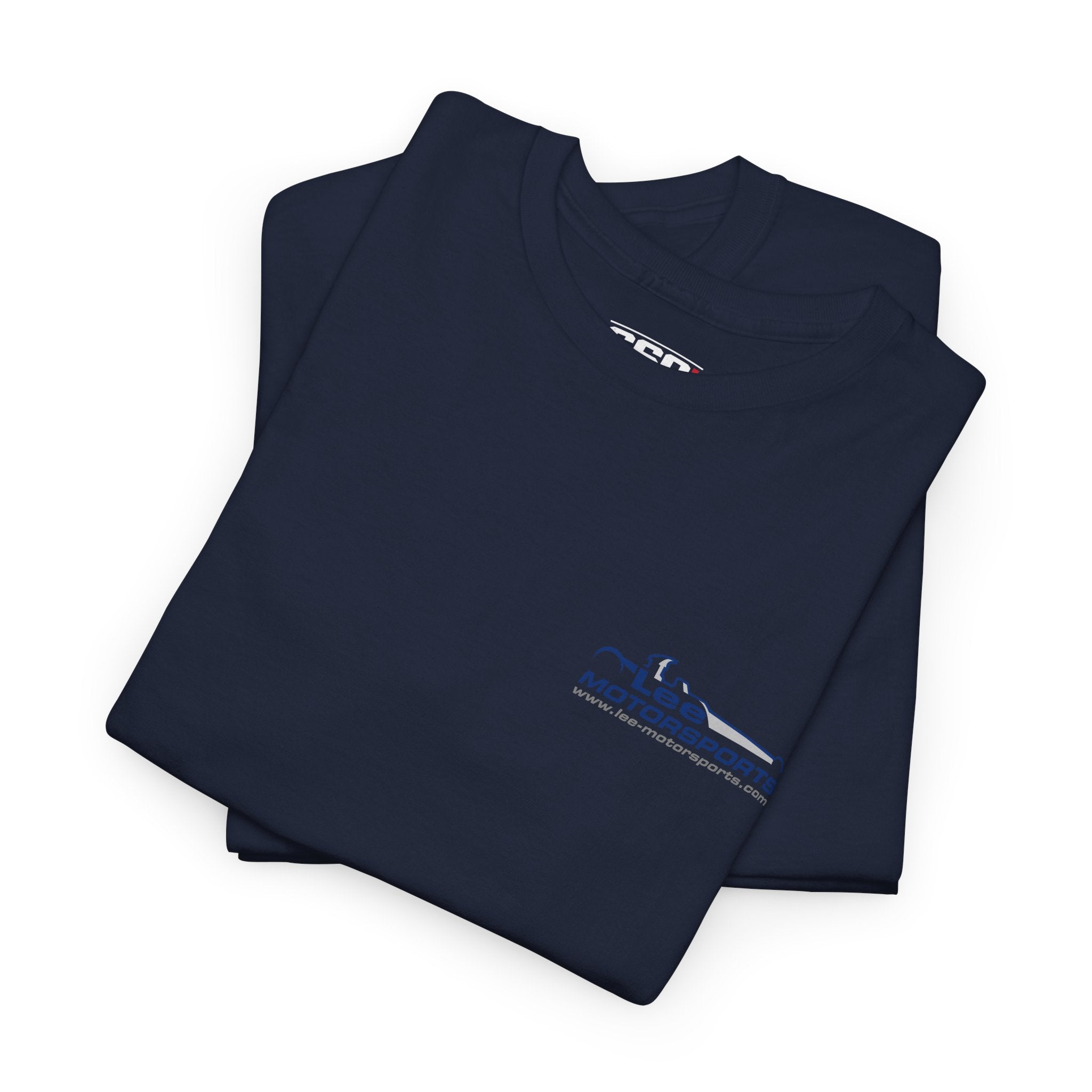 Close up of Fuel Factory Lee Motorsports drag racing shirt graphic with engine and smoke detail