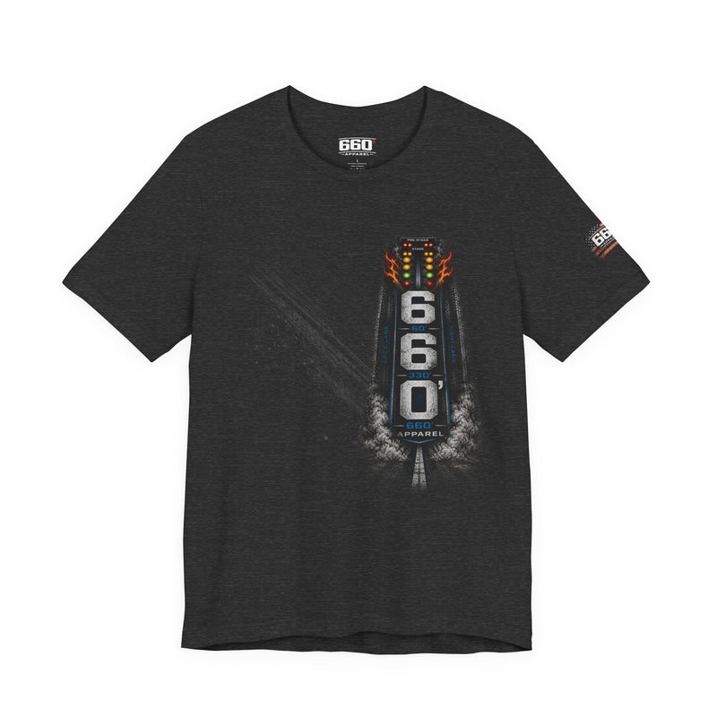 Back design of drag racing shirt featuring 660 of Send It and Half Track Full Send typography graphic