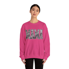 Pink MAMA racing mom sweatshirt with drag racing varsity lettering on model